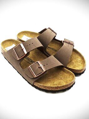 BIRKENSTOCK Arizona Birko-Flor Slide Sandal in Brown Synthetic Leather Sz 40/9.5